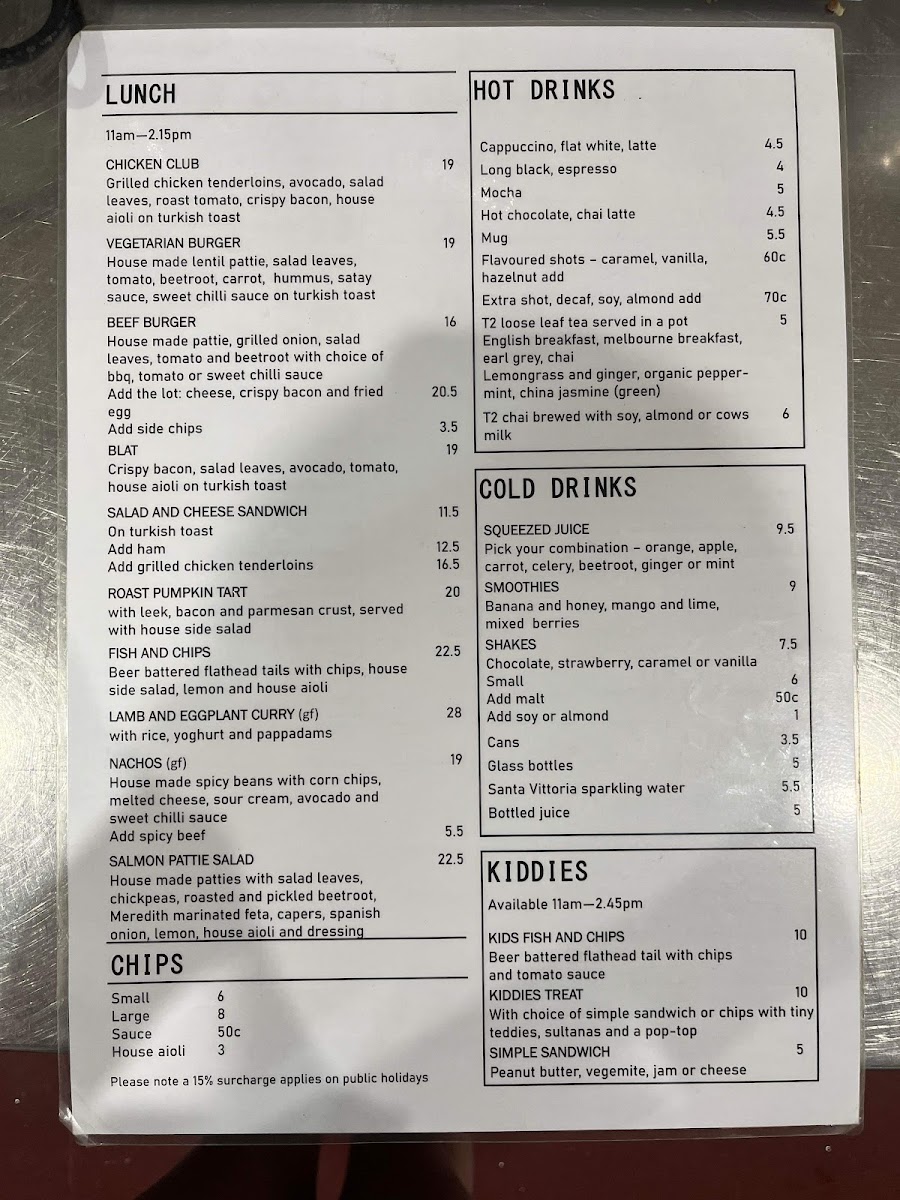 Menu Minnamurra General Store & Cafe-1